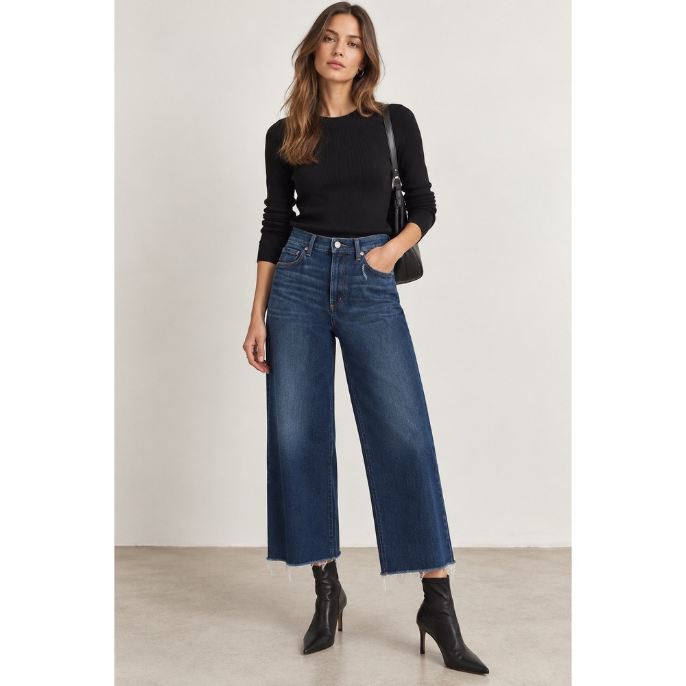 NEW Citizens of Humanity Jeans Lyra Wide Leg Crop Women 27 Raw Hem Dark Wash